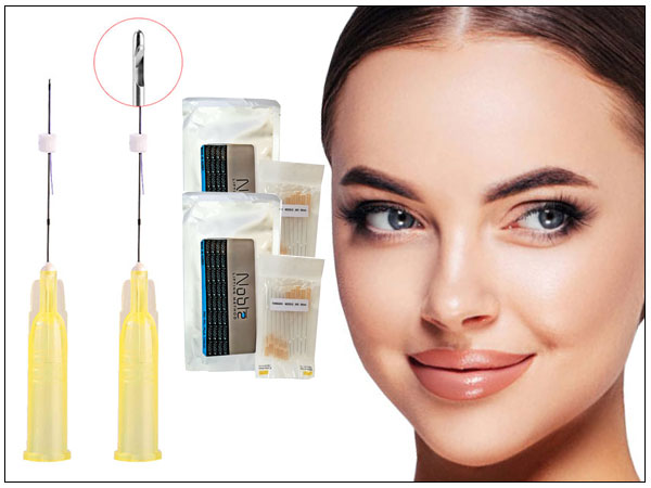 تصویر صورت یک خانم و نخ لیفت تورنادو و چند پک از آن با زمینه سفید