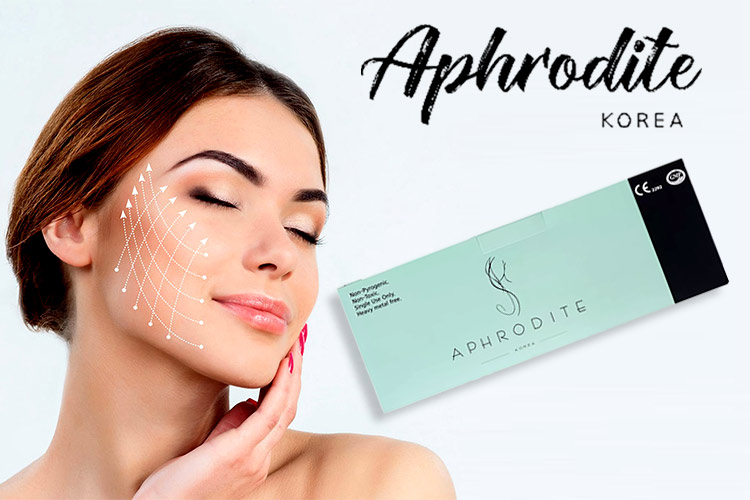 تصویر نخ ليفت آفروديت Aphrodite Korea به همراه تصویر یک خانم جوان که صورت صاف و شادابی دارد.