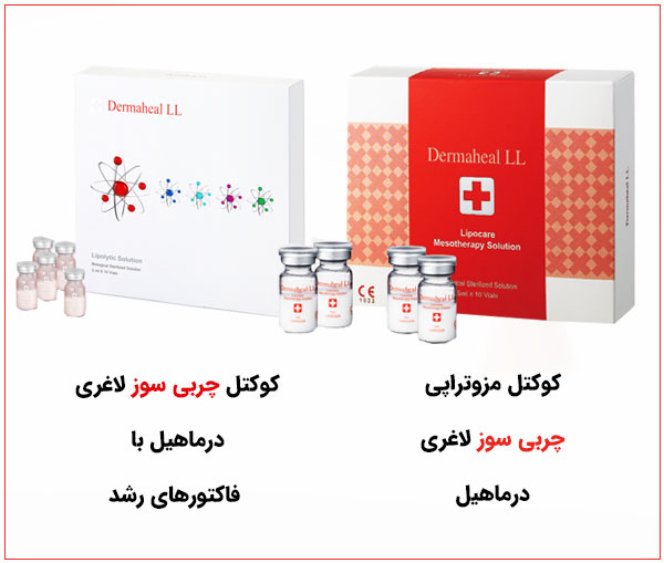 کوکتل های لاغری و ضد چربی در دو نوع محصول شرکت درماهیل برای خرید با مناسب ترین قیمت و زمینه تصویر سفید می باشد