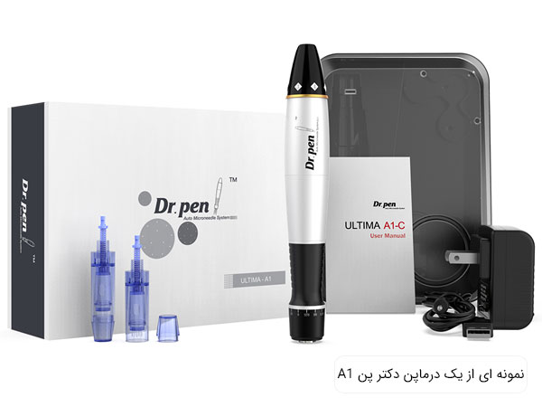 نمونه ای از یک دستگاه میکرونیدلینگ دکتر پن مدل آ یک یا A1 در تصویر با زمینه سفید مشخص می باشد.