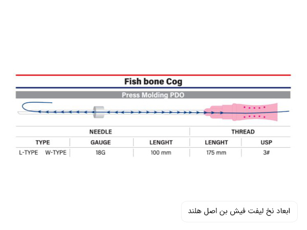 تصويری از ابعاد دقيق و طراحی نخ ليفت فيش بن مدی ليفت.