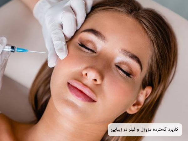 تزريق فيلر يا مزوژل به زير چشم يک خانم توسط پزشک.