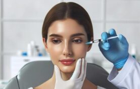 تزريق فيلر زير چشم به خانم زيبا جو توسط پزشک.