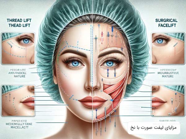 مزايا و کاربرد های ليفت با نخ در تصوير شرح داده شده است.