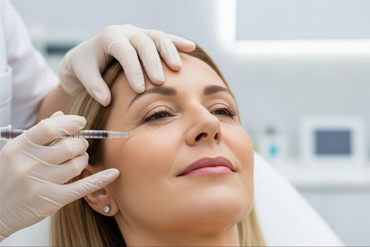 انجام مزوتراپی ابرو روی صورت يک خانم توسط متخصص.