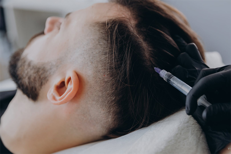 انجام مزوتراپی مو روی سر یک آقای جوان توسط پزشک.