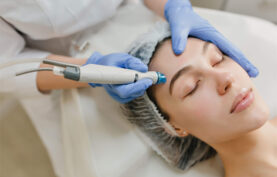 انجام مزوتراپی روی صورت یک زیبا جو.